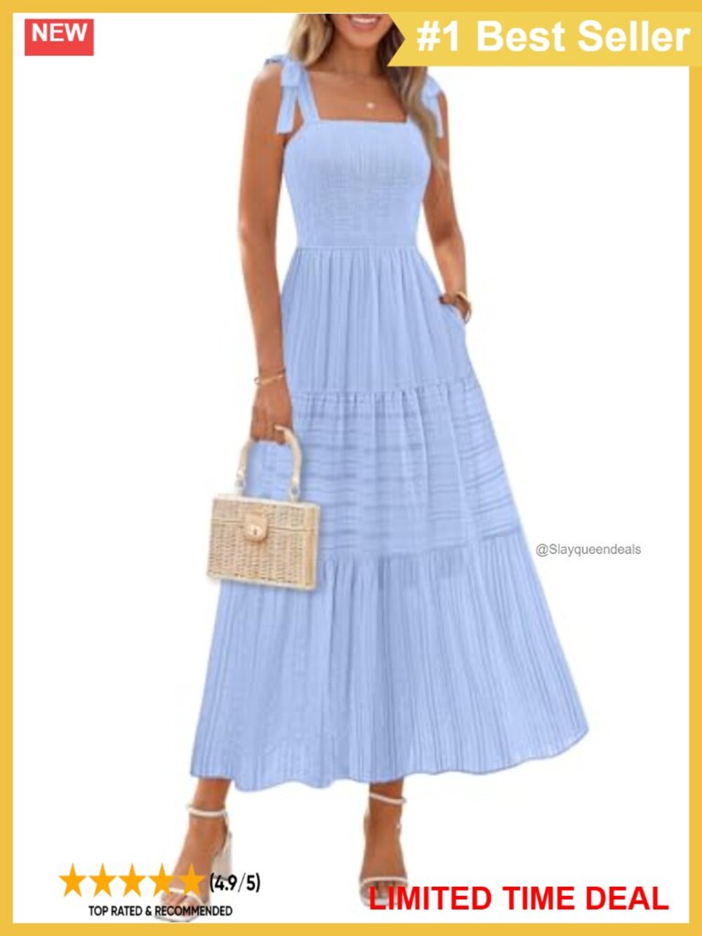 Womens Chiffon Smocked Maxi Sundress Sleeveless Square Neck Boho Beach Dress